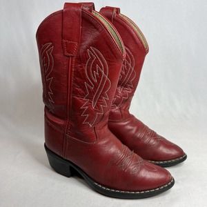 Old West Children’s 11.5 Red Western Cowboy Boots #8116 with White Stitching